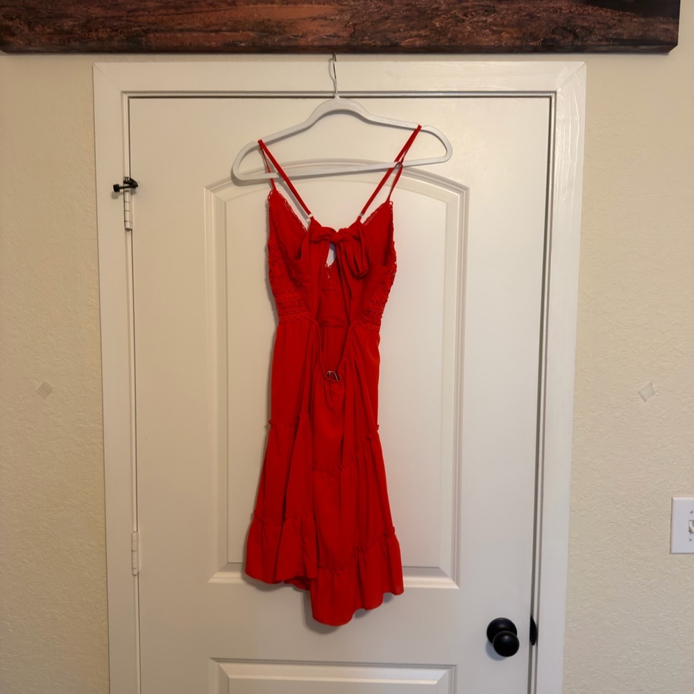 ECOWISH Red Lace V-Neck Skater Dress Spaghetti Strap Small - Picture 4 of 5